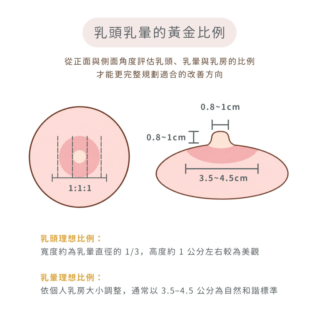 乳頭乳暈黃金比例與乳房比例評估